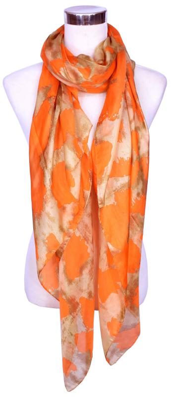 Scarf 100% Silk Paj Leopard Orange Gold